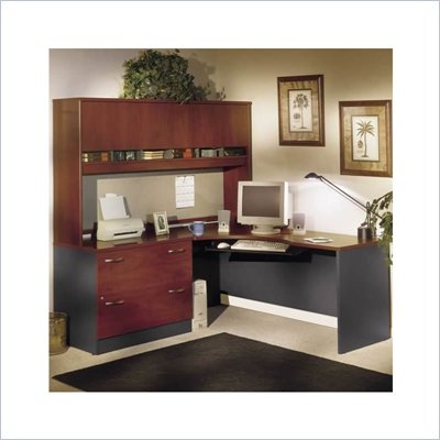 Bush Corner L-Shape Office Desk Set with Hutch in Hansen Cherry