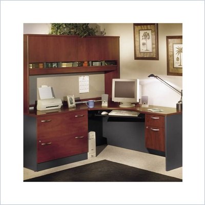 Bush Corner Home Office Wood Desk Set with Hutch in Hansen Cherry Finish