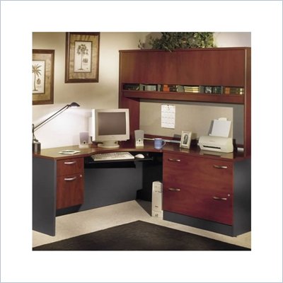 Bush Corner L-Shape Wood Home Office Set with Hutch in Hansen Cherry