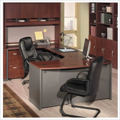 Bush Corsa Series U-Shape Bow Front Wood Home Office Set with Hutch in Hansen Cherry