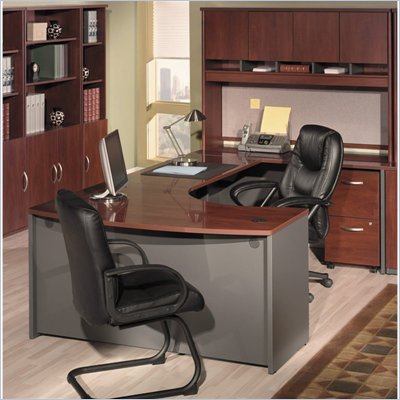 Bush Furnit Corsa Series U-Shape Wood Office Set with Hutch in Hansen Cherry