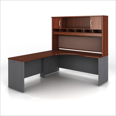 Bush Series C Professional L-Shape Wood Desk with Hutch in Hansen Cherry
