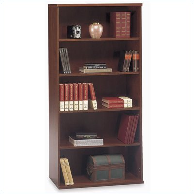 Bush Series C 5 Shelf Wood Open Double Bookcase in Hansen Cherry