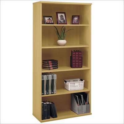 Bush Series C Open Double 5 Shelf Wood Bookcase in Light Oak
