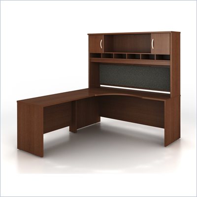 Bush Series C Wood Corner Desk with Hutch in Mahogany