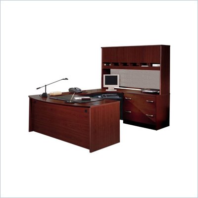 Bush Corsa Series U-Shape Wood Home Office Set with Hutch in Mahogany