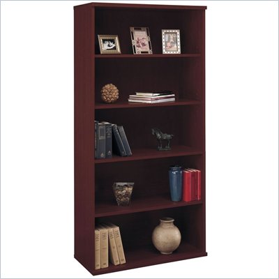 Bush Series C Open Double 5 Shelf Wood Bookcase in Mahogany