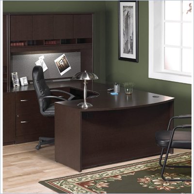 Bush Corsa Series U-Shape Home Office Wood Desk Set with Hutch in Mocha Cherry Finish