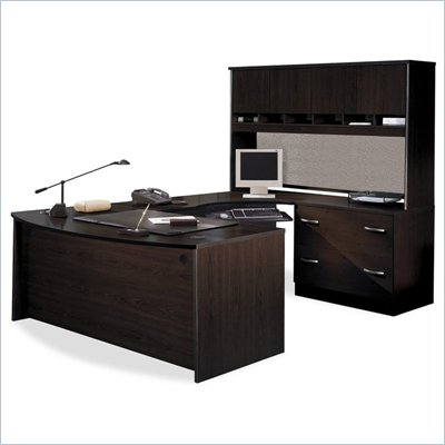 Bush Corsa Series U-Shape Wood Corner Desk with Hutch in Mocha Cherry