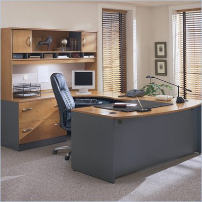 Bush Corsa Series U-Shape Corner Wood Office Set with Hutch in Natural Cherry