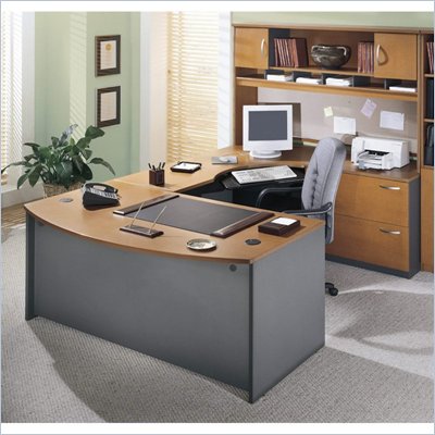 Bush Corsa Series Bow Front U-Shape Wood Computer Desk Set with Hutch in Natural Cherry