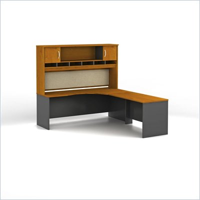 Bush Series C Natural Cherry L-Shaped Desk with Hutch Configuration