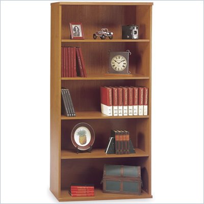 Bush Series C 5 Shelf Open Double Wood Bookcase in Natural Cherry