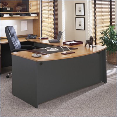 Bush Series C  Bow Front Wood Computer Desk in Natural Cherry