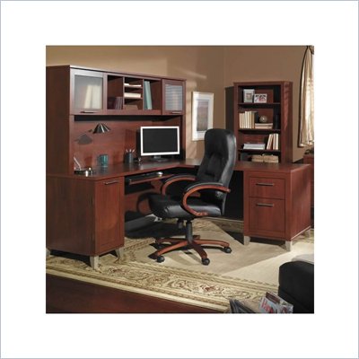 Bush Somerset L-Shape Wood Office Set with Hutch in Hansen Cherry