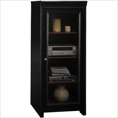 Bush Stanford Audio Cabinet with 2 Adjustable Shelves, Glass Door, in Black and Cherry
