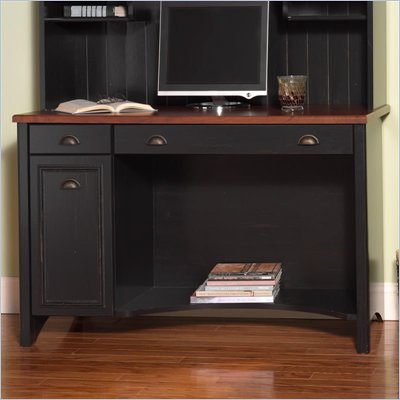 Bush Stanford 48" Wood Computer Desk with Audio Rack and File Cabinet in Antique Black and Hansen Cherry