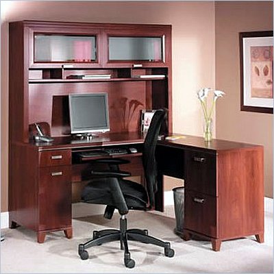 Bush Tuxedo L Desk Home Office Set with Hutch in Hansen Cherry Finish