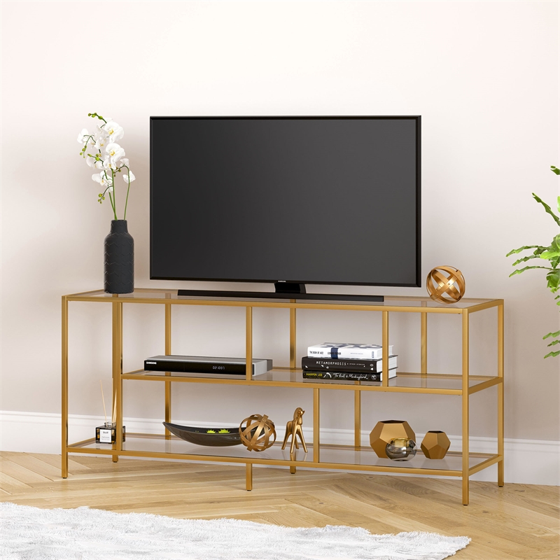 Henn&Hart 55" Brass Metal/Glass TV Stand