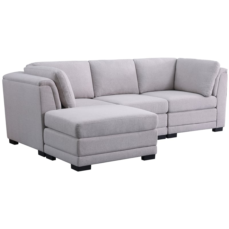 Kristin Light Gray Linen Fabric Reversible Sectional Sofa With Ottoman