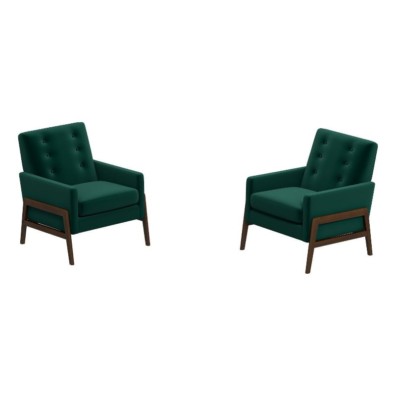 Sophia Mid-Century Modern Tufted Green Velvet Accent Armchair Set