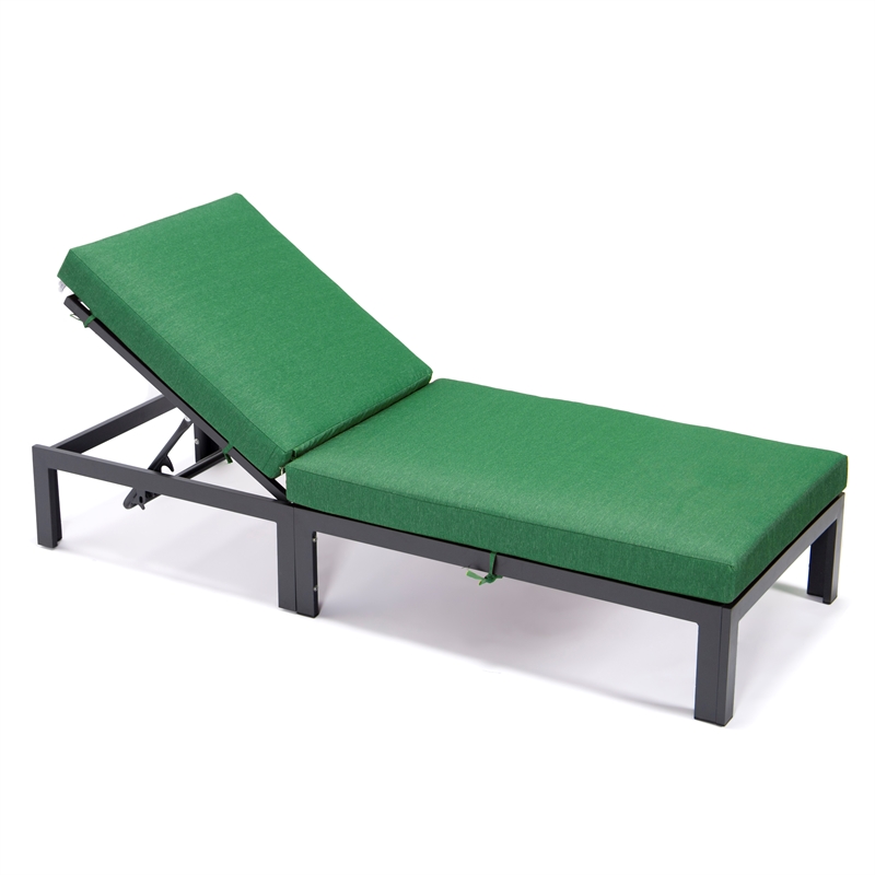 LeisureMod Chelsea Aluminum Patio Chaise Lounge Chair With Green ...