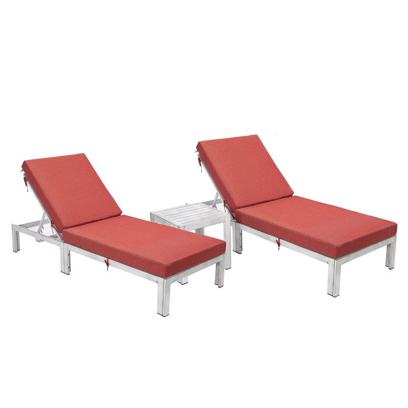 LeisureMod Chelsea Patio Grey Chaise Lounge Chair Set of 2 With Side ...