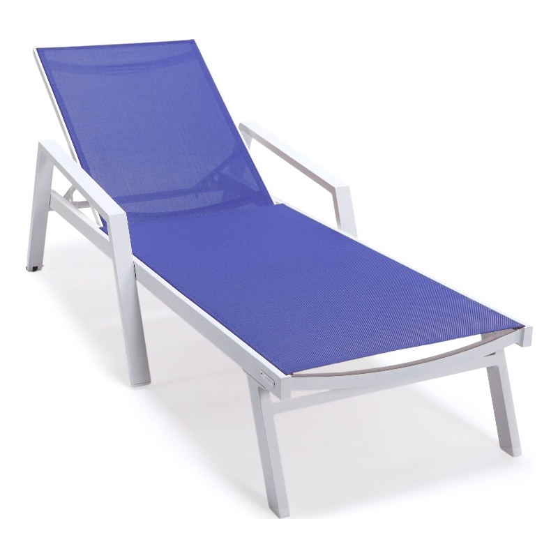LeisureMod Marlin Patio Chaise Lounge Chair With Arms Aluminum Frame ...