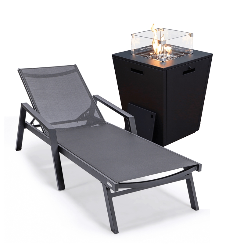 LeisureMod Marlin Black Aluminum Lounge Armchair and Fire Pit Black ...