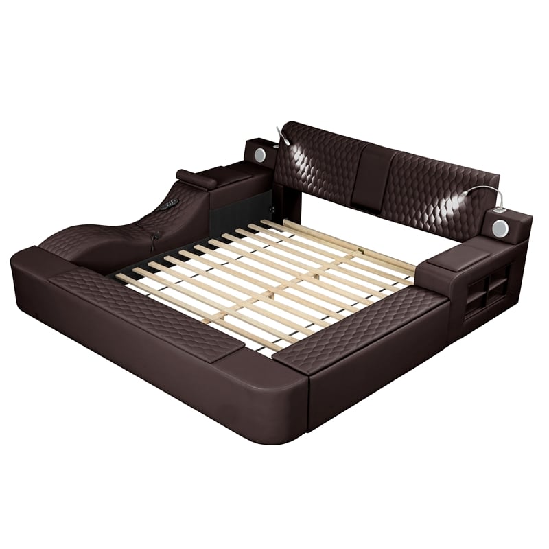 Zoya Smart Multifunctional Queen Size Bed Made With Wood In Brown 