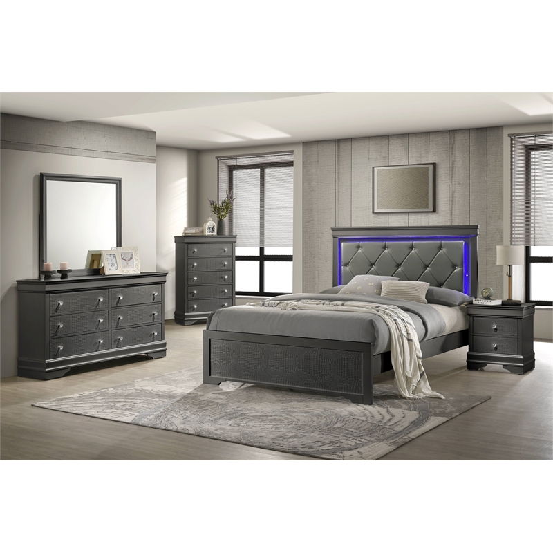 Blaze Modern Style Full 5PC bedroom set made with Wood & LED