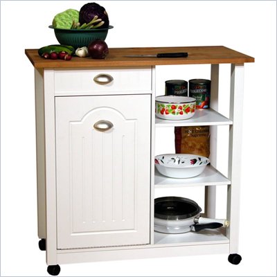Venture Horizon Double Butcher Block Mobile Island Bin in White