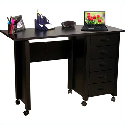 Venture Horizon Mobile Wood Computer Desk in Black