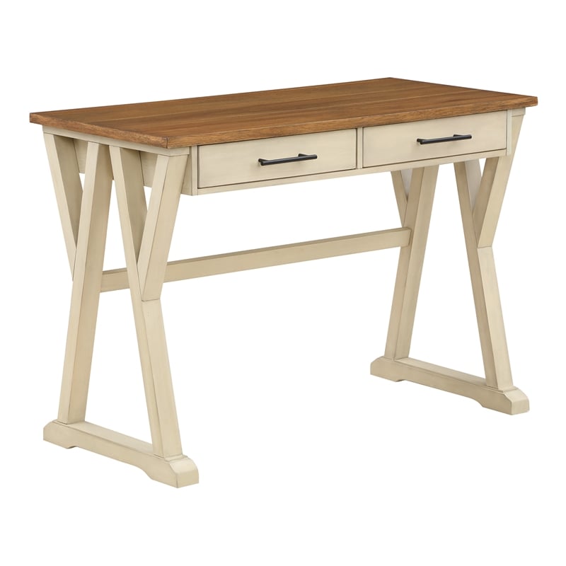 Jericho Rustic Writing Desk W Drawers In Antique White In Engineered