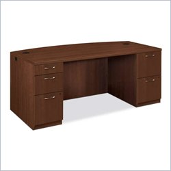 HON Park Avenue Bow Front Double Pedestal Desk in Shaker Cherry Furniture Office Desks Executive Desks HON 226542
