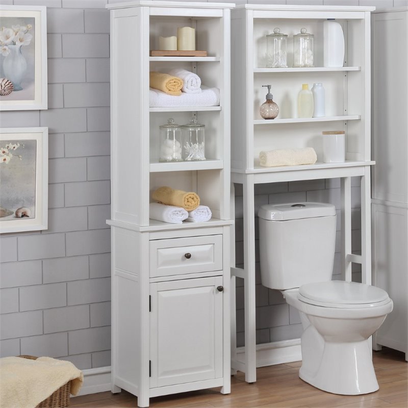 Alaterre Furniture Dorset Wood Bathroom Storage Tower in White