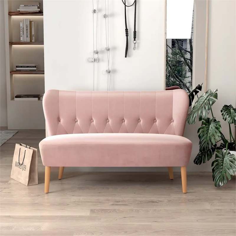 CRO Decor 48' Button Tufted Velvet 2-Seater Armless Loveseat (Pink)