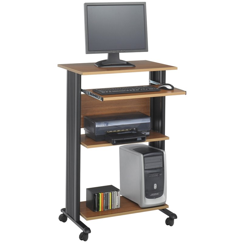 Safco mÜv standing wood workstation medium oak computer Safco mÜv standing wood workstation medium oak computer