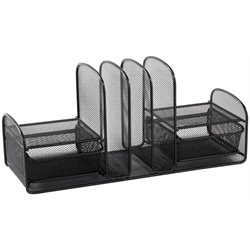 Safco Onyx Black Mesh Multi-Purpose Desk Organizer with 2 Drawers and 3 Upright Sections