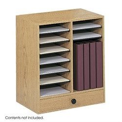 Safco Medium Oak Wood Adjustable 14 Compartment File Organizer with Drawer