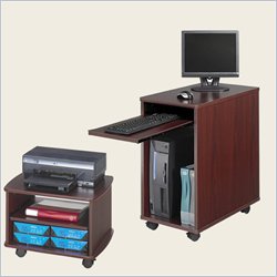 Safco Desk-Side Mini Wood Workstation with Duo Printer Cart in Mahogany