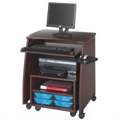 Safco Picco Computer Workstation with Duo Printer Cart in Mahogany