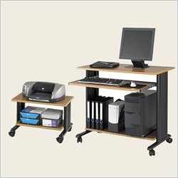 Safco M+�+�V 35 Fixed Height Wood Workstation with 2 Level Adjustable Printer Stand in Medium Oak