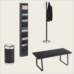 Safco Reception Room Table Set with Magazine Rack, Waste Basket and Coat Rack