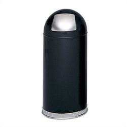 Safco Black Push Door Dome Top Receptacle in Black