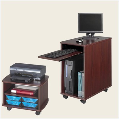 Safco Desk-Side Mini Wood Workstation with Duo Printer Cart in Mahogany