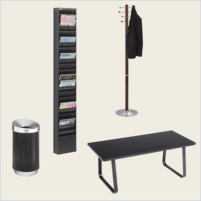 Safco Reception Room Table Set with Magazine Rack, Waste Basket and Coat Rack