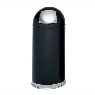 Safco Black Push Door Dome Top Receptacle in Black