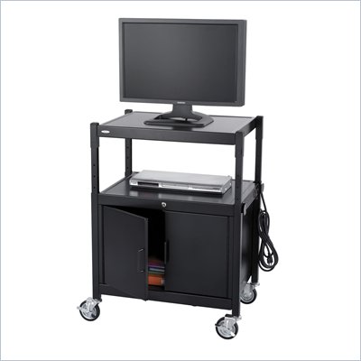 Safco Steel Adjustable AV Cart With Cabinet in Black 