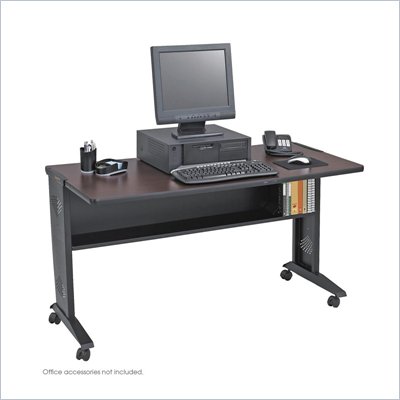 Safco 54" Reversible Top Mobile Metal Computer Desk in Mahogany and Oak